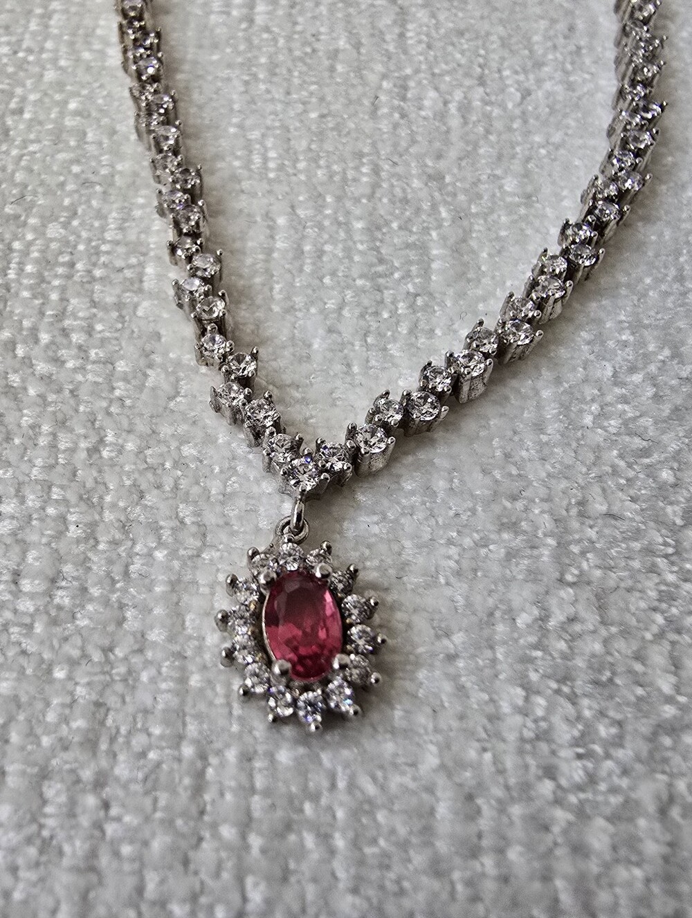 3 Pc Sterling Silver CZ Ruby Necklace, Bracelet and Drop Earring Set - Picture 7 of 9